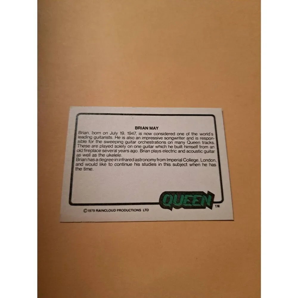 Vintage 1979 Rain Cloud Productions Queen Trading Card #1 Rock Band Memorabilia